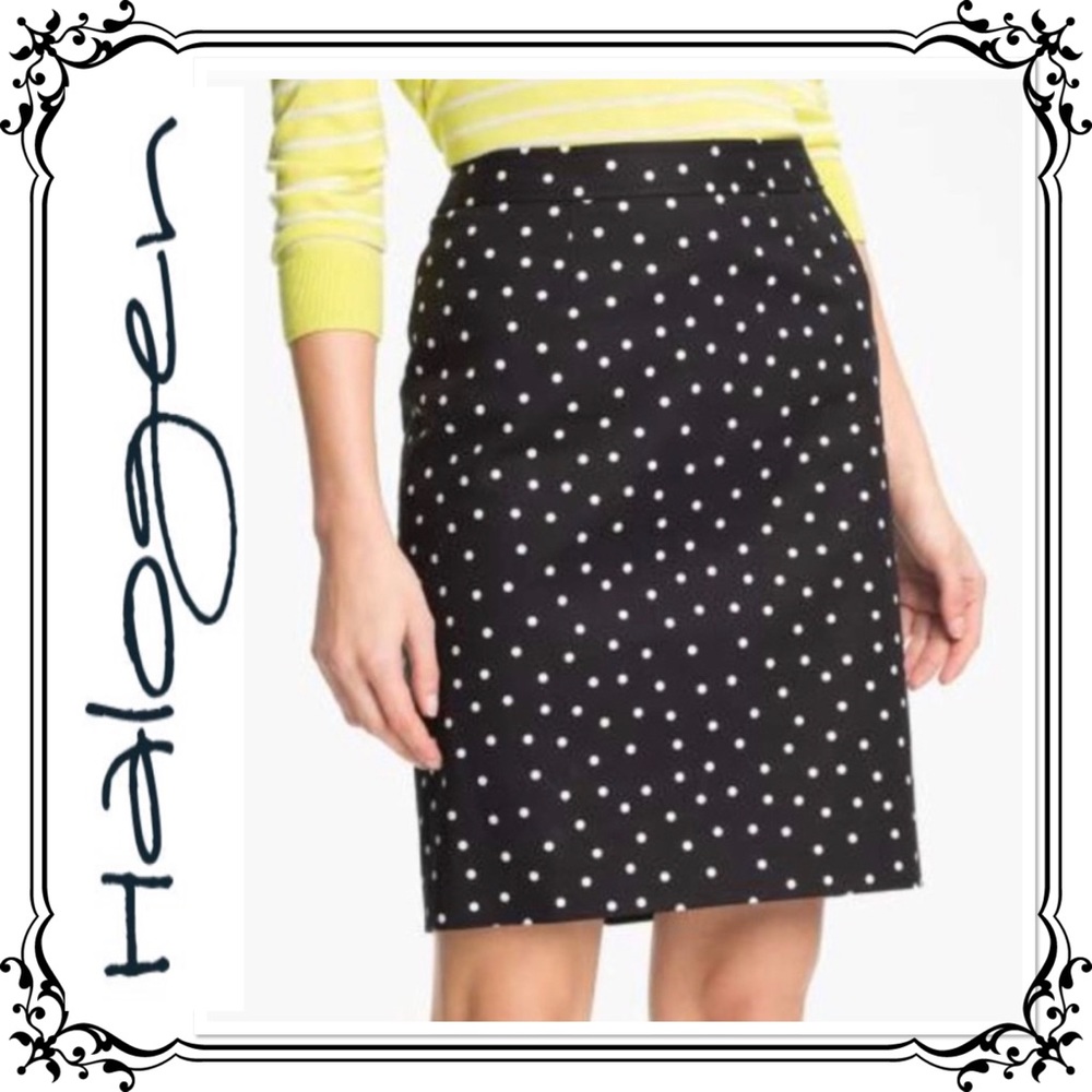 HALOGEN ⭐️ B&W Polka Dot Cotton Pencil Skirt